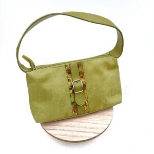 LIZ CLAIBORNE Lime Green Faux Suede Mini Shoulder Bag Vegan Preppy Bright